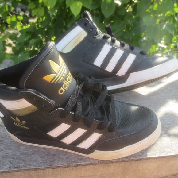 Adidas Black Gold and White Hard Court High J Leather Hi-Tops Athletic Sneakers - Picture 5 of 10